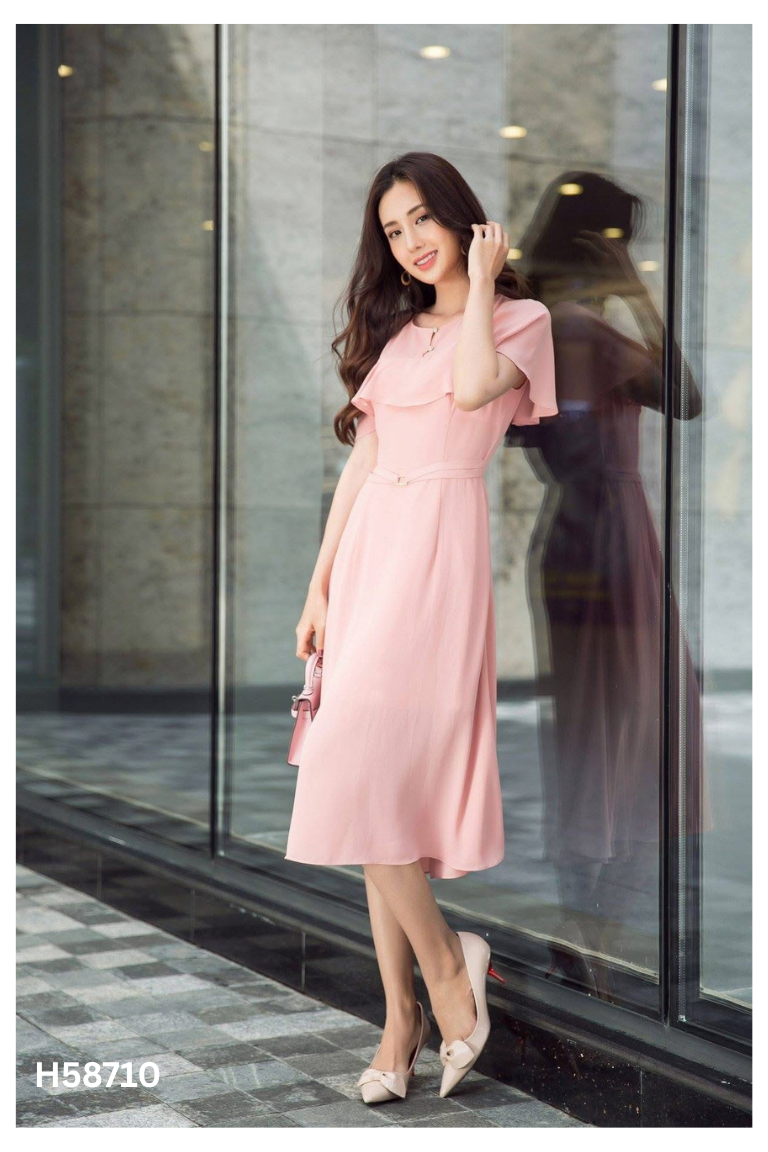 Váy voan hồng đào