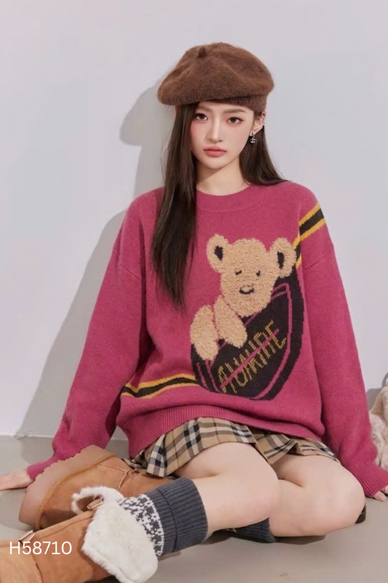 Áo len tím thêu gấu