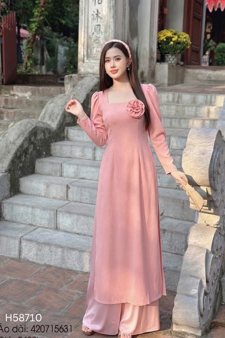 Set áo dài + quần voan hồng đào