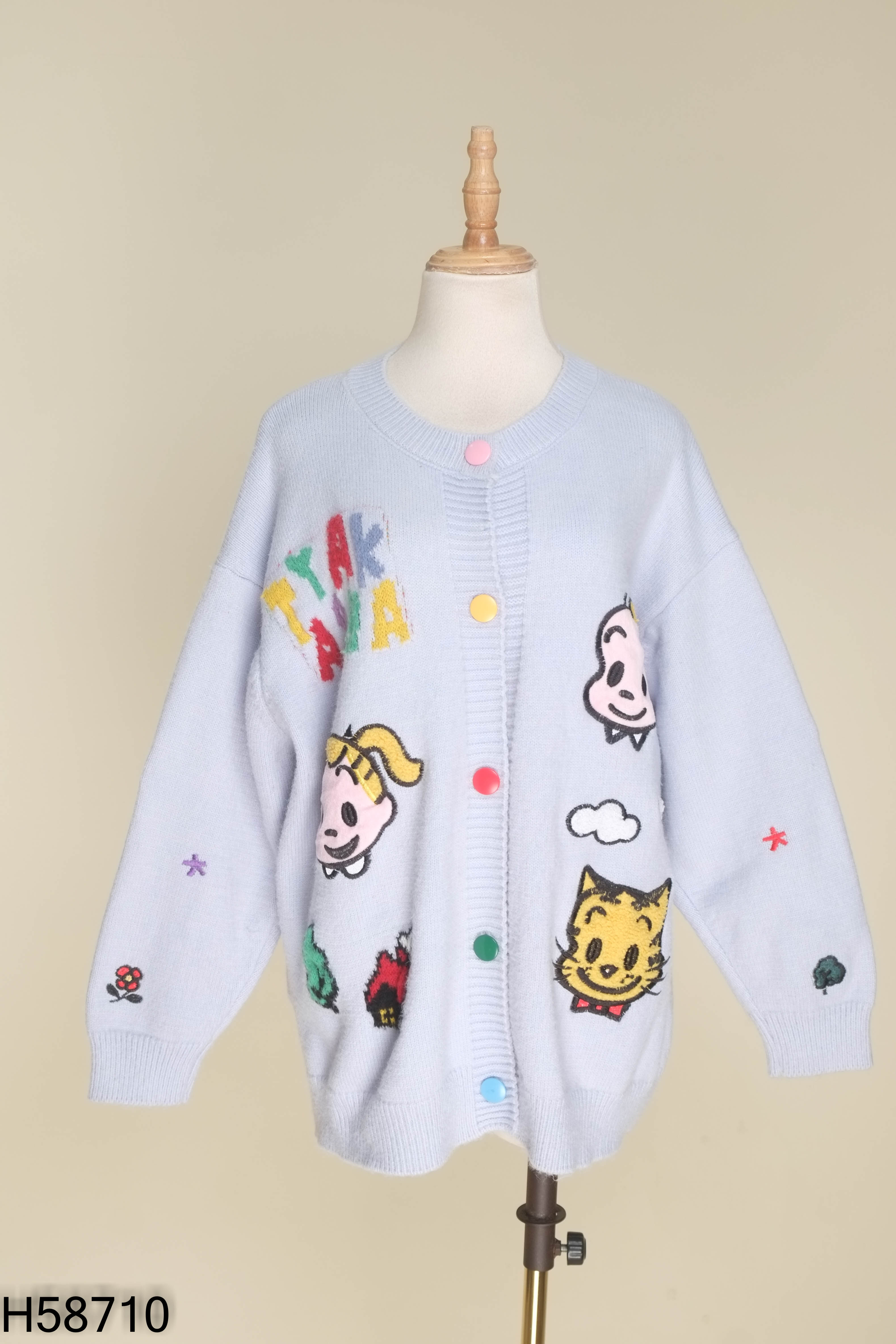 Áo len cardigans xanh thêu họa tiết