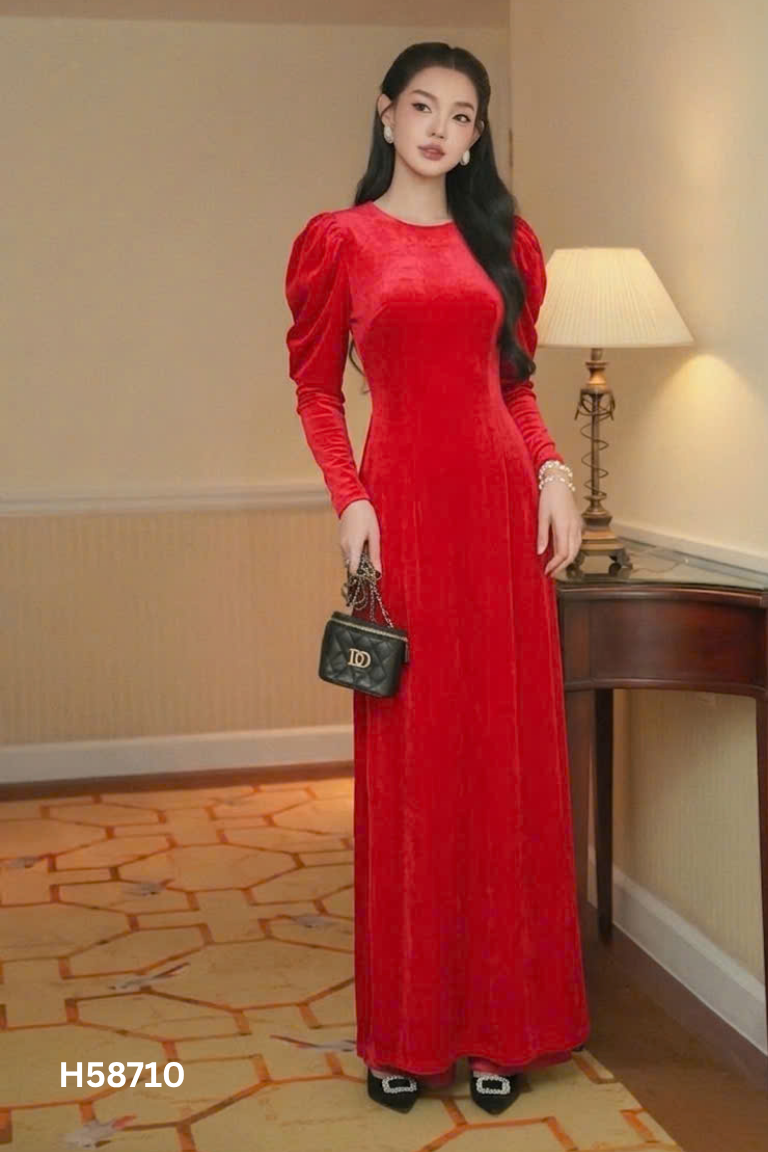 Áo dài nhung đỏ
