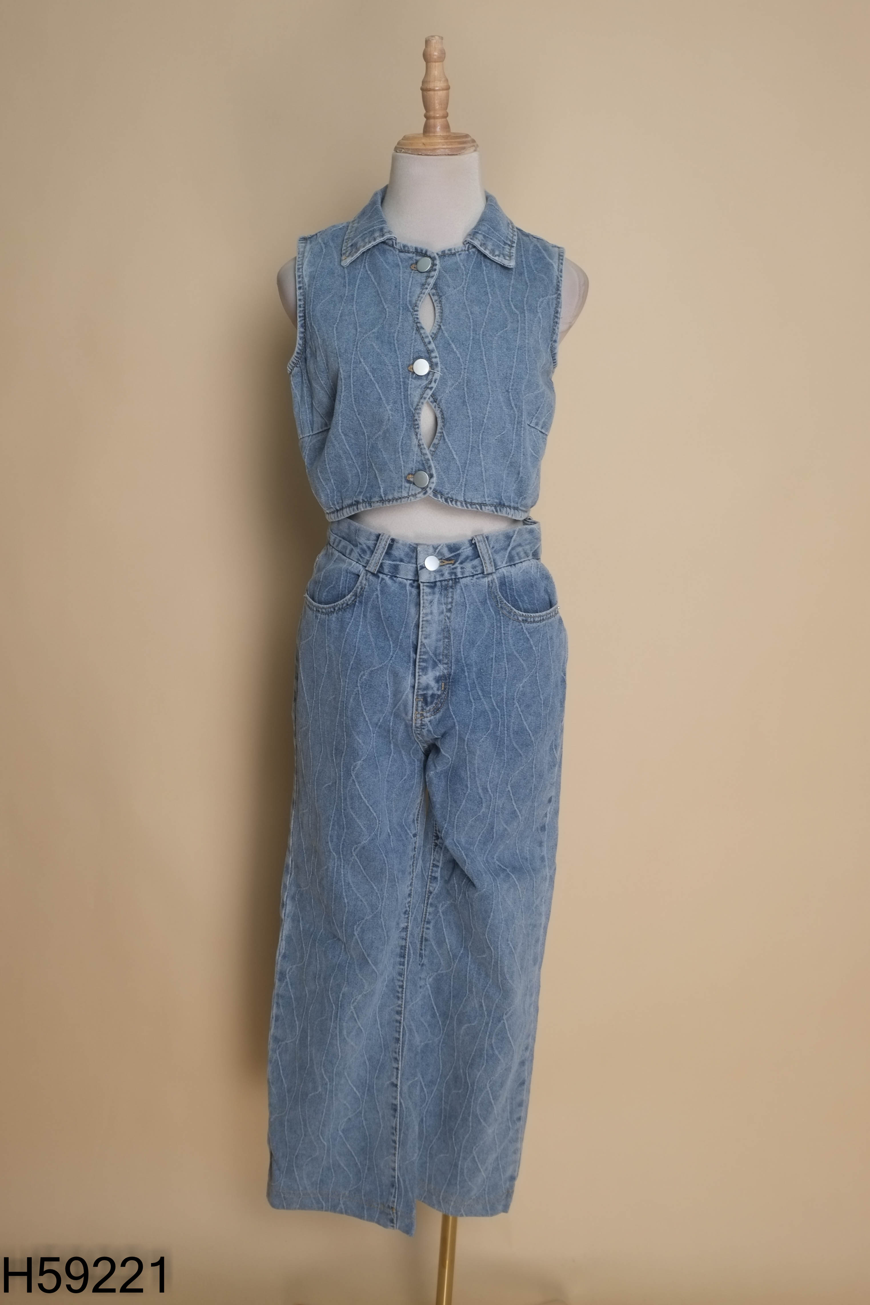Set áo gile jean xanh + quần dài