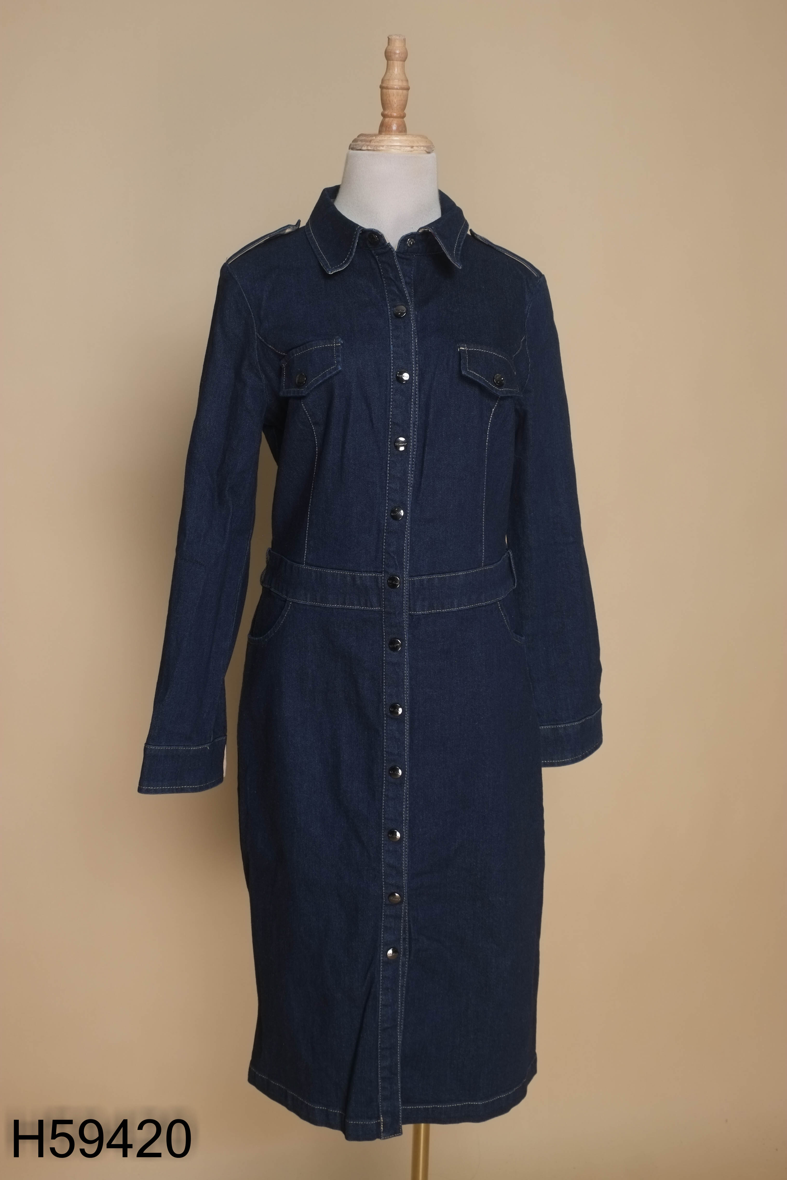 Váy jean BIDITIRRY xanh cổ sơ mi