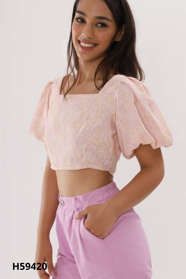 Áo croptop hồng tay tay bồng