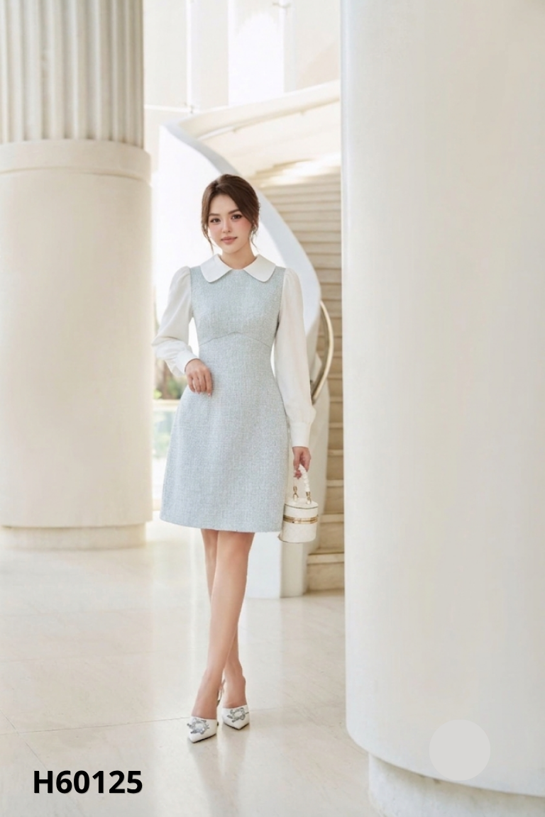 Váy TIIN xanh ngọc phối trắng