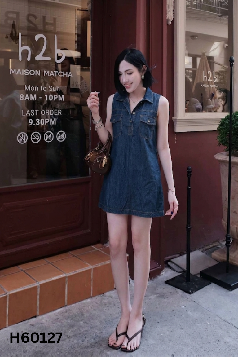 Váy PEONI jeans xanh sát nách