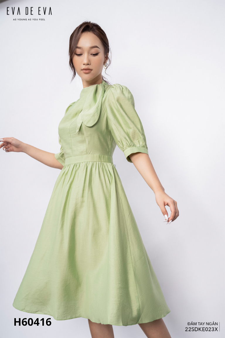 Váy xanh EVA DE EVA tay phồng