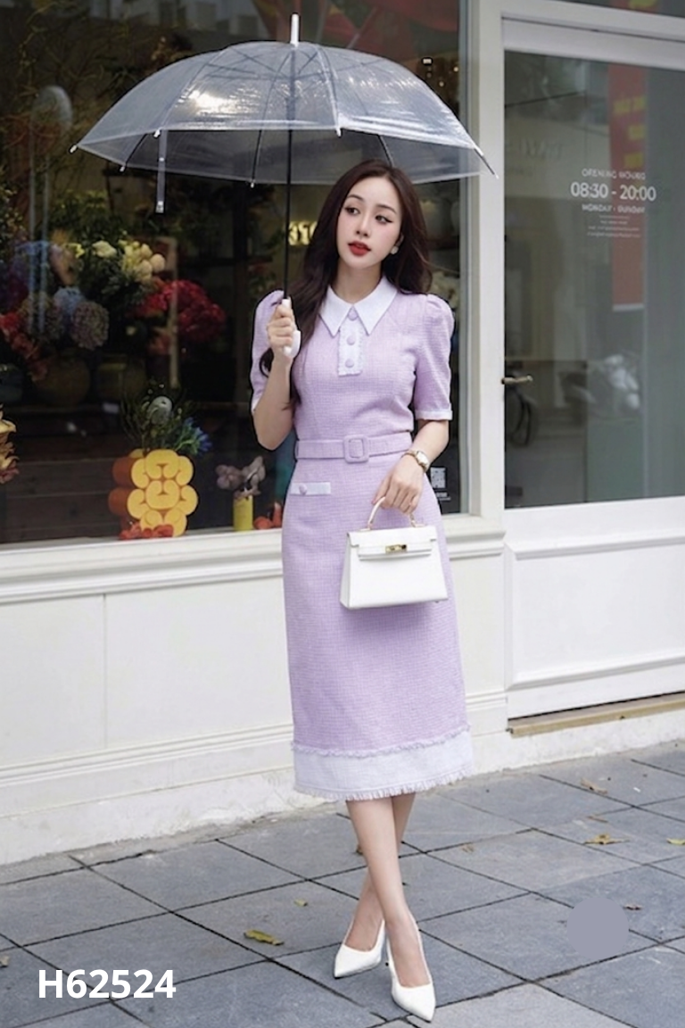 Váy dạ tweed tím ánh nhũ