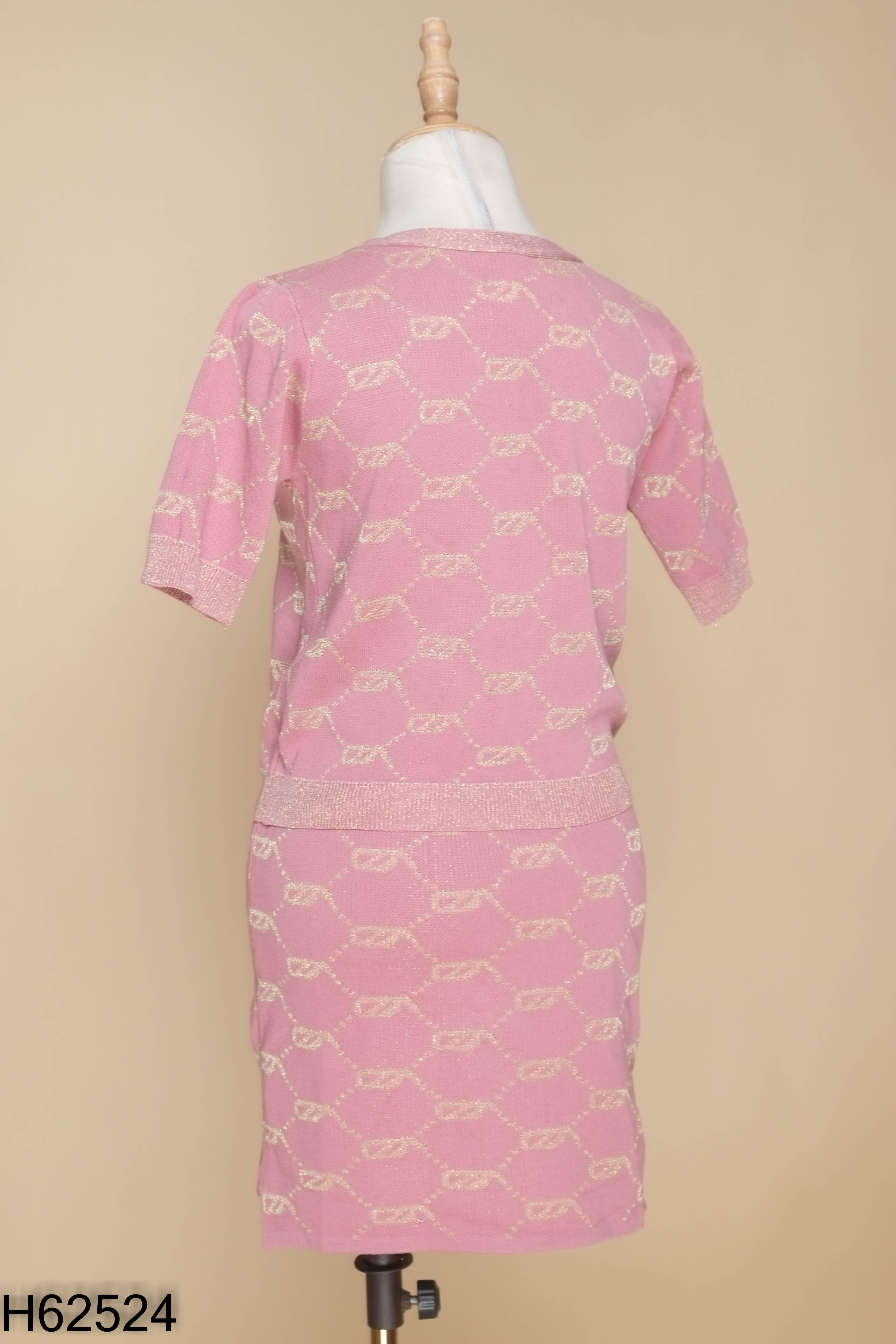 Set len hồng ánh nhũ áo kiểu + chân váy