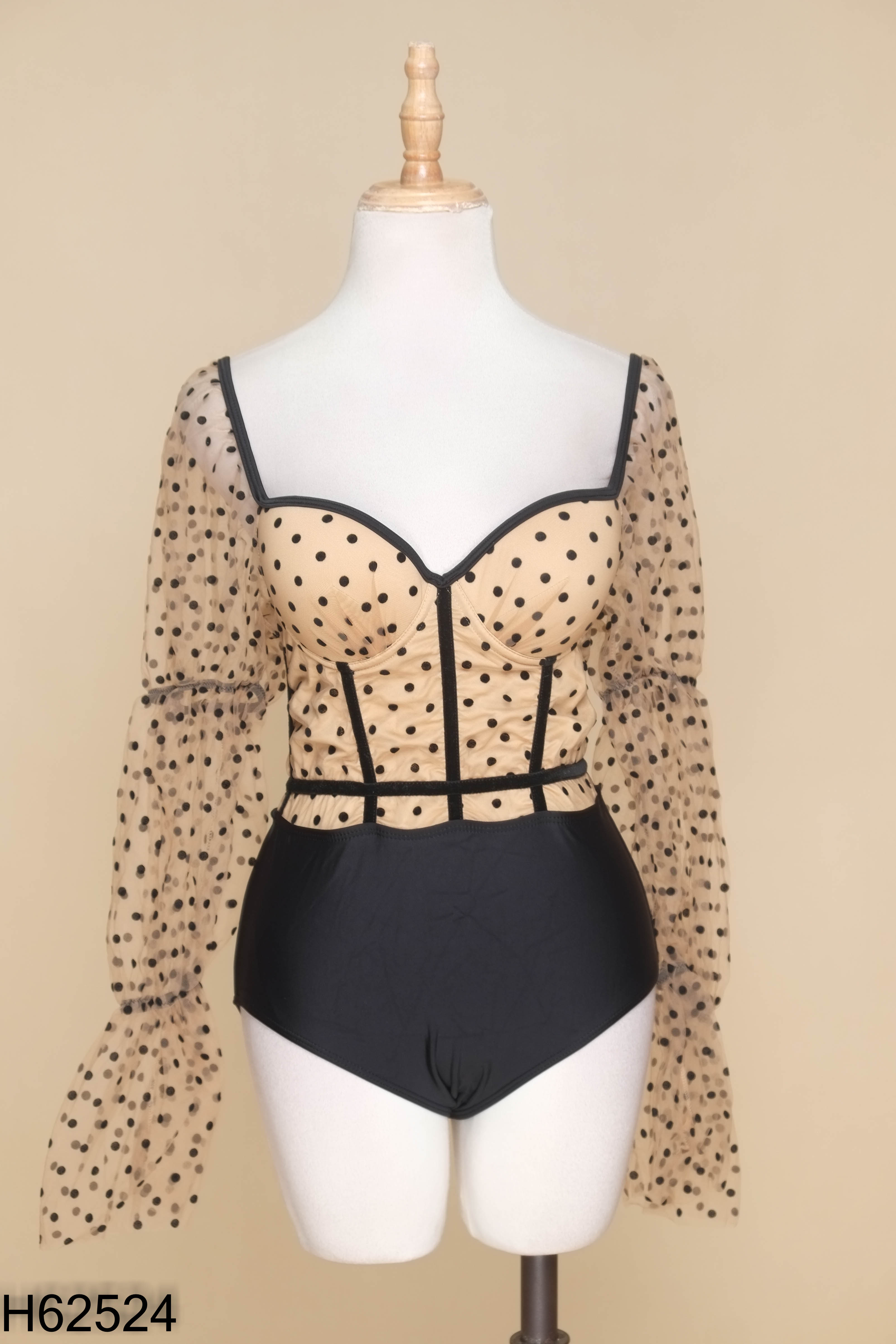 Bikini nâu phối đen chấm bi