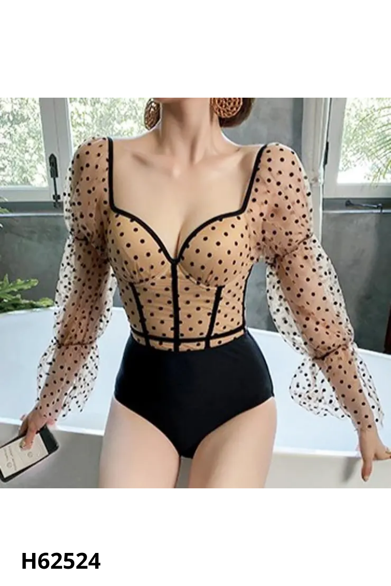 Bikini nâu phối đen chấm bi