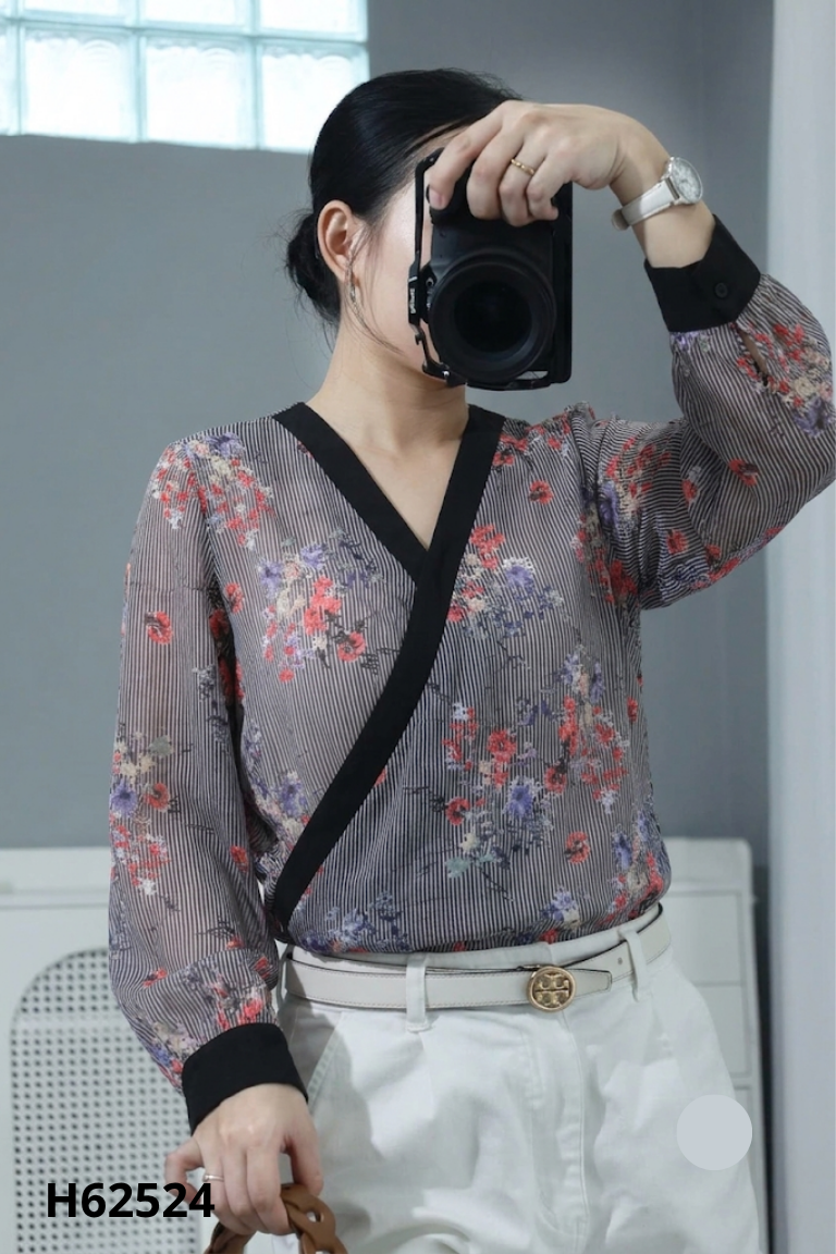 Áo CHAU ANH lụa trắng sọc