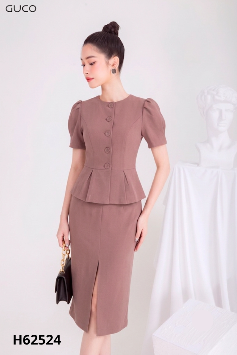 Set nâu áo kiểu + chân váy
