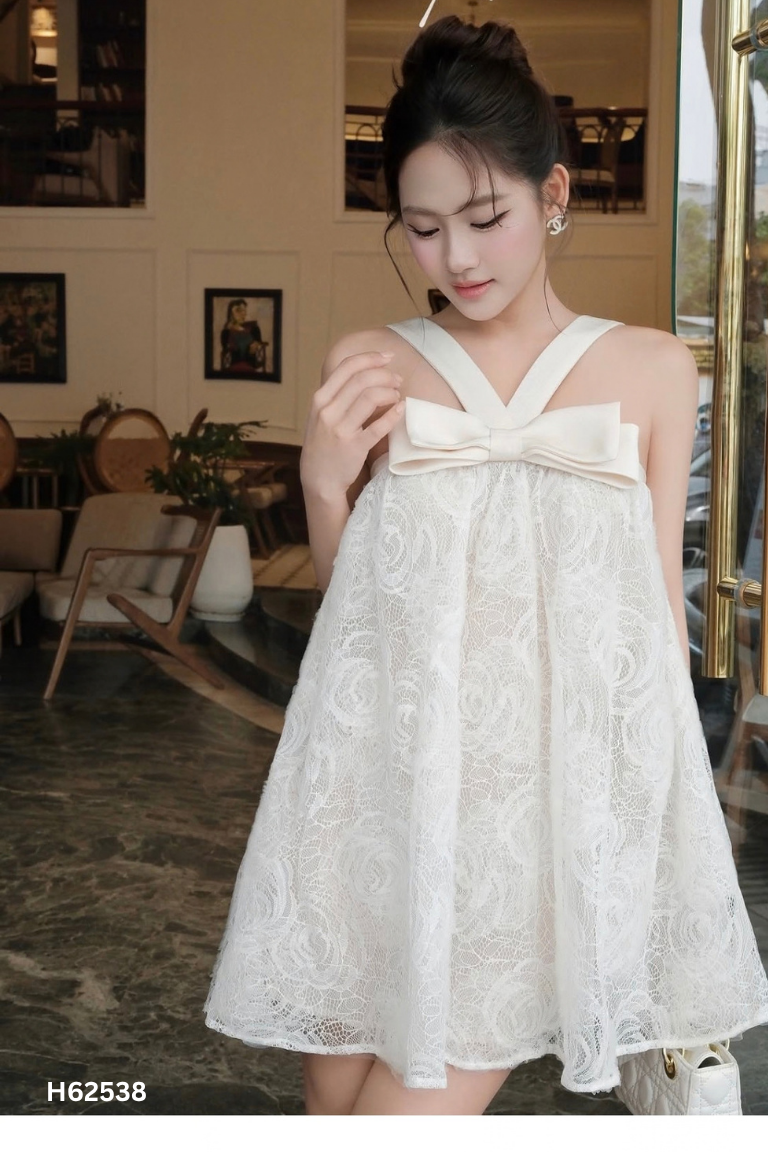 Váy be ren hai dây họa tiết
