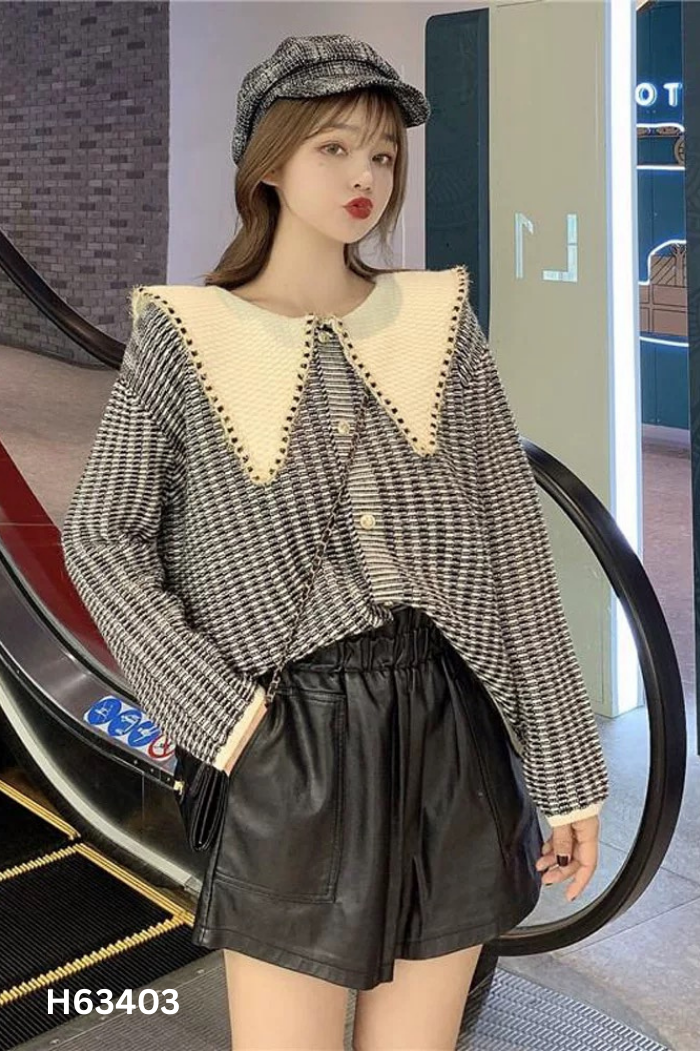 Cadigan len xanh phối cổ be