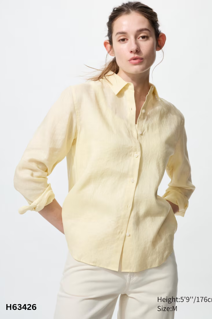 Áo UNIQLO sơ mi vàng linen