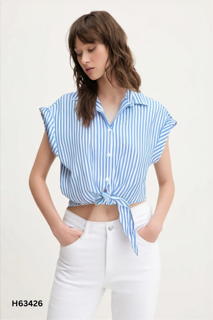 Áo BLEUBIRD xanh sọc trắng