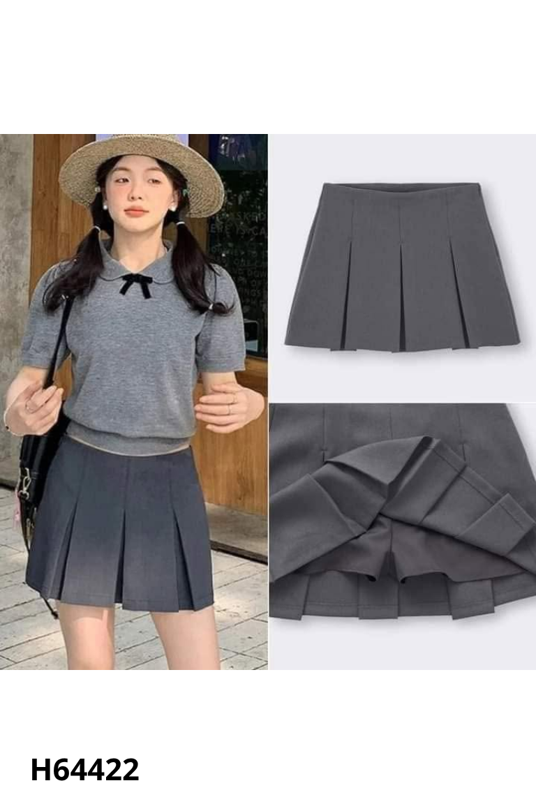 NEWTAG Chân váy xám GU xếp ly