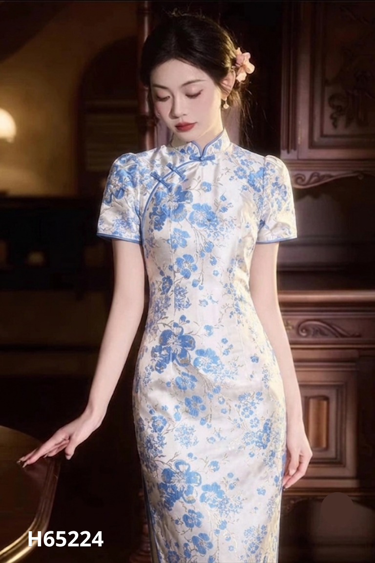 NEWTAG MINA sườn xám trắng họa tiết
