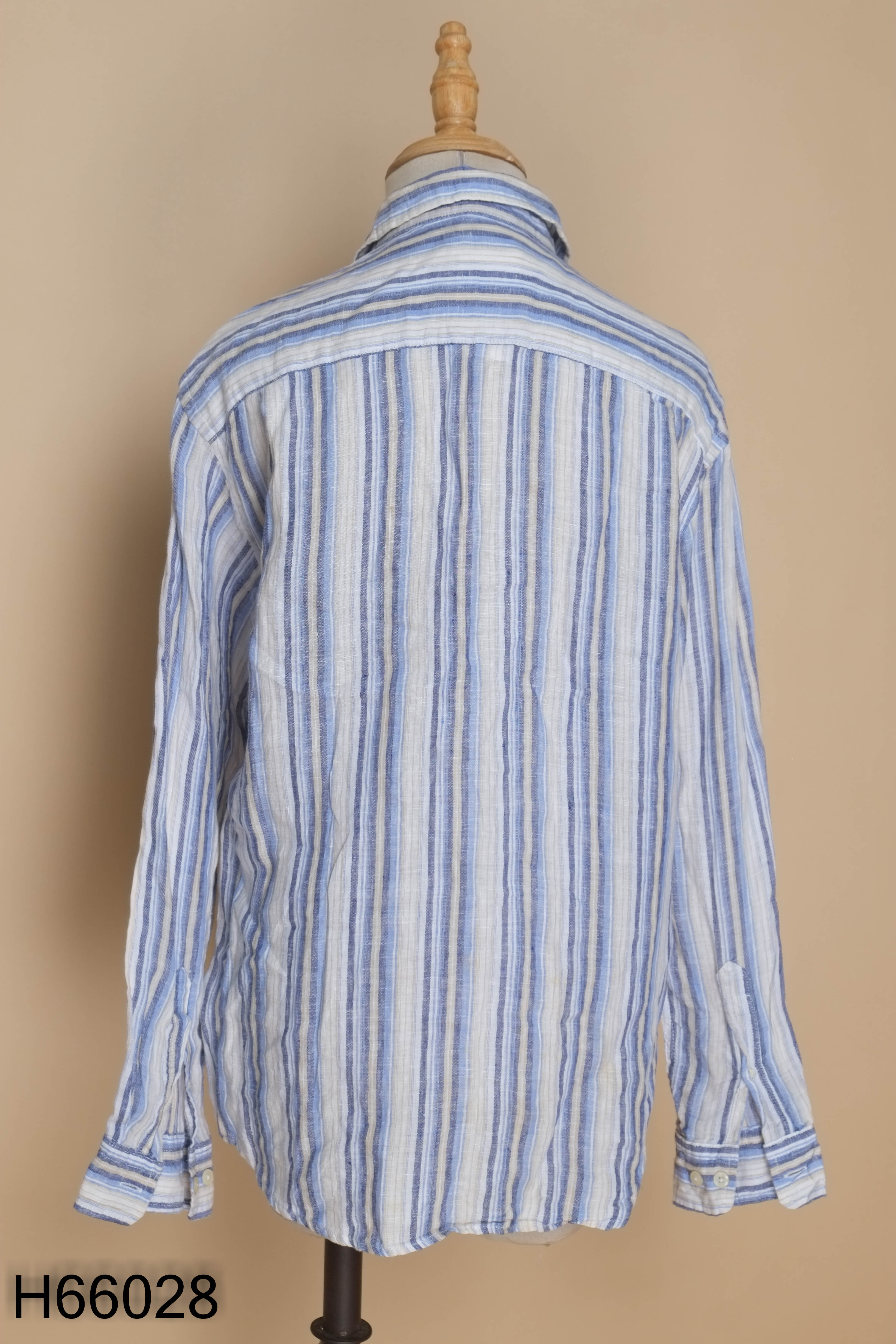 Áo sơ mi linen be sọc xanh