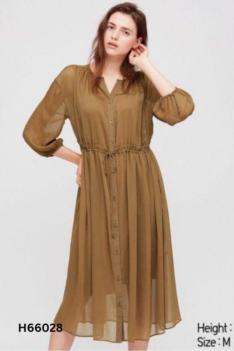 Váy nâu rêu UNIQLO rút eo