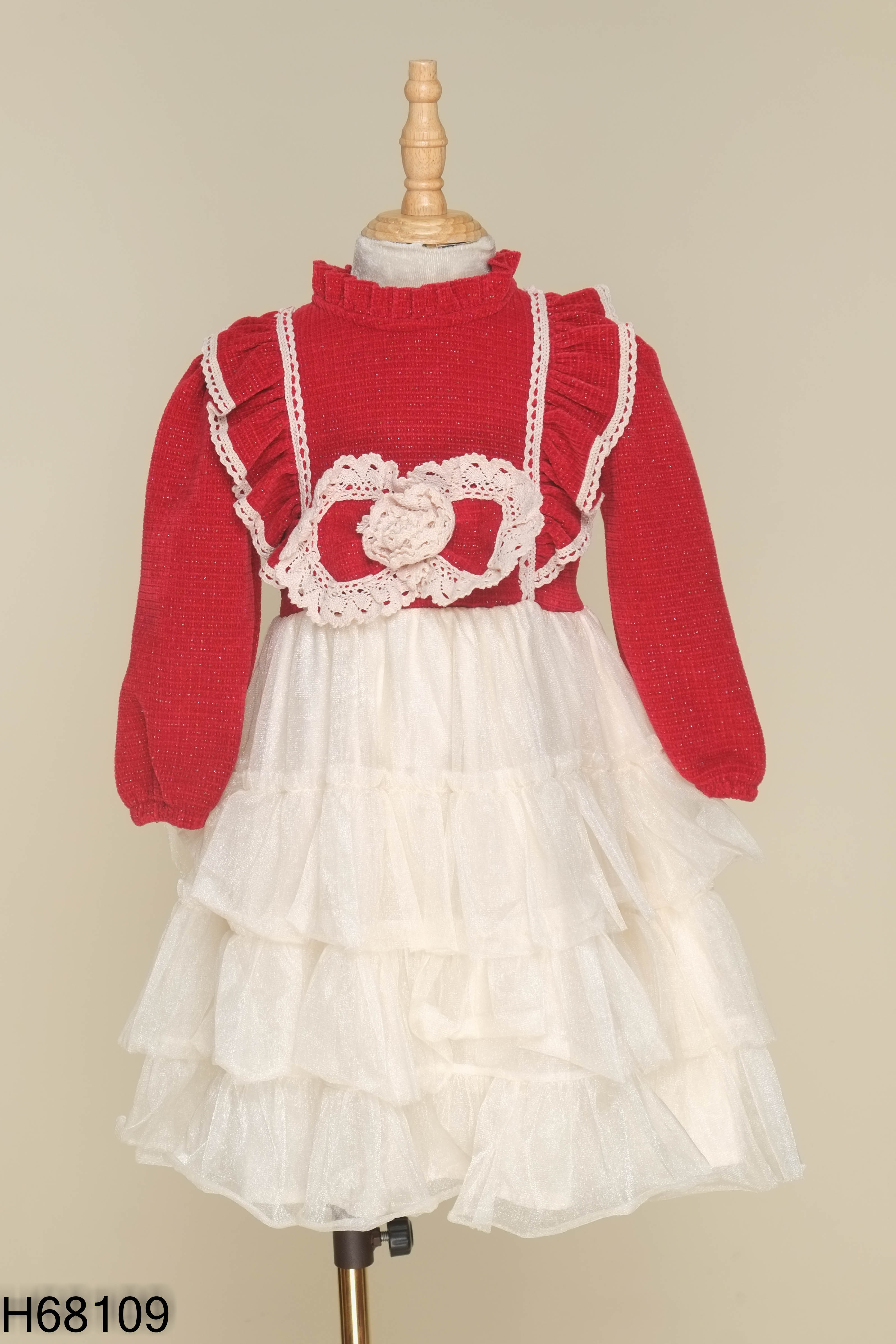 Váy đỏ mix kem KIDS