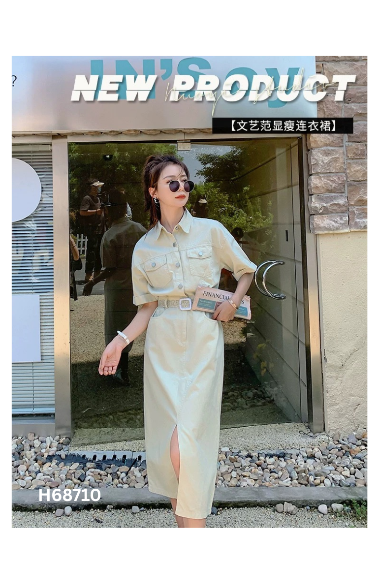 Váy linen be cổ sơ mi (có vết bẩn nhỏ)