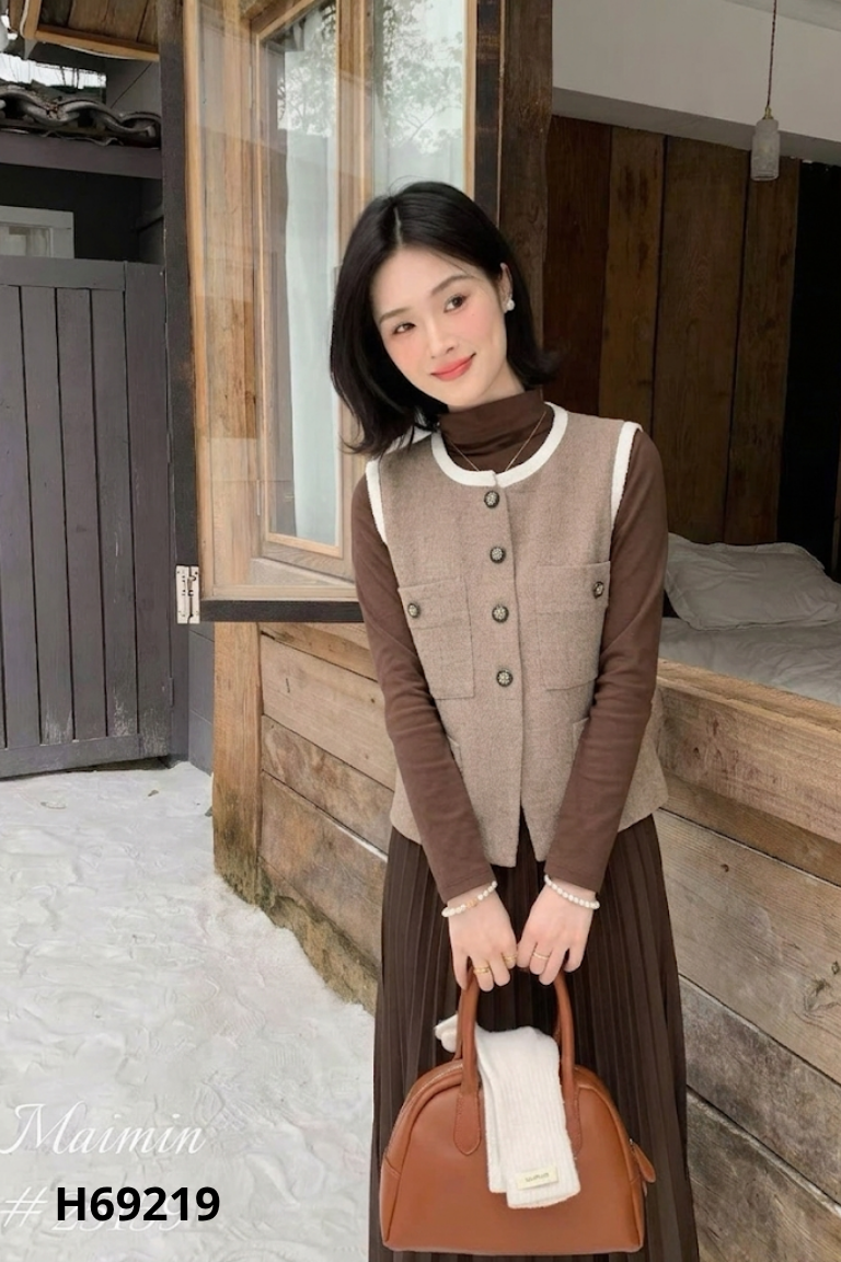 Áo AND CASUALLY nâu viền kem
