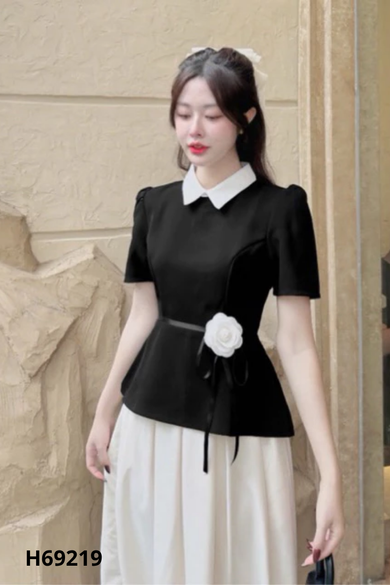 Áo HERLY SHOP đen cổ trắng