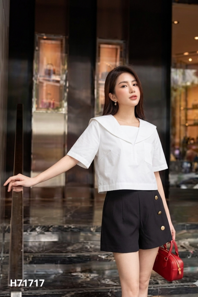 Set áo trắng + quần shorts đen