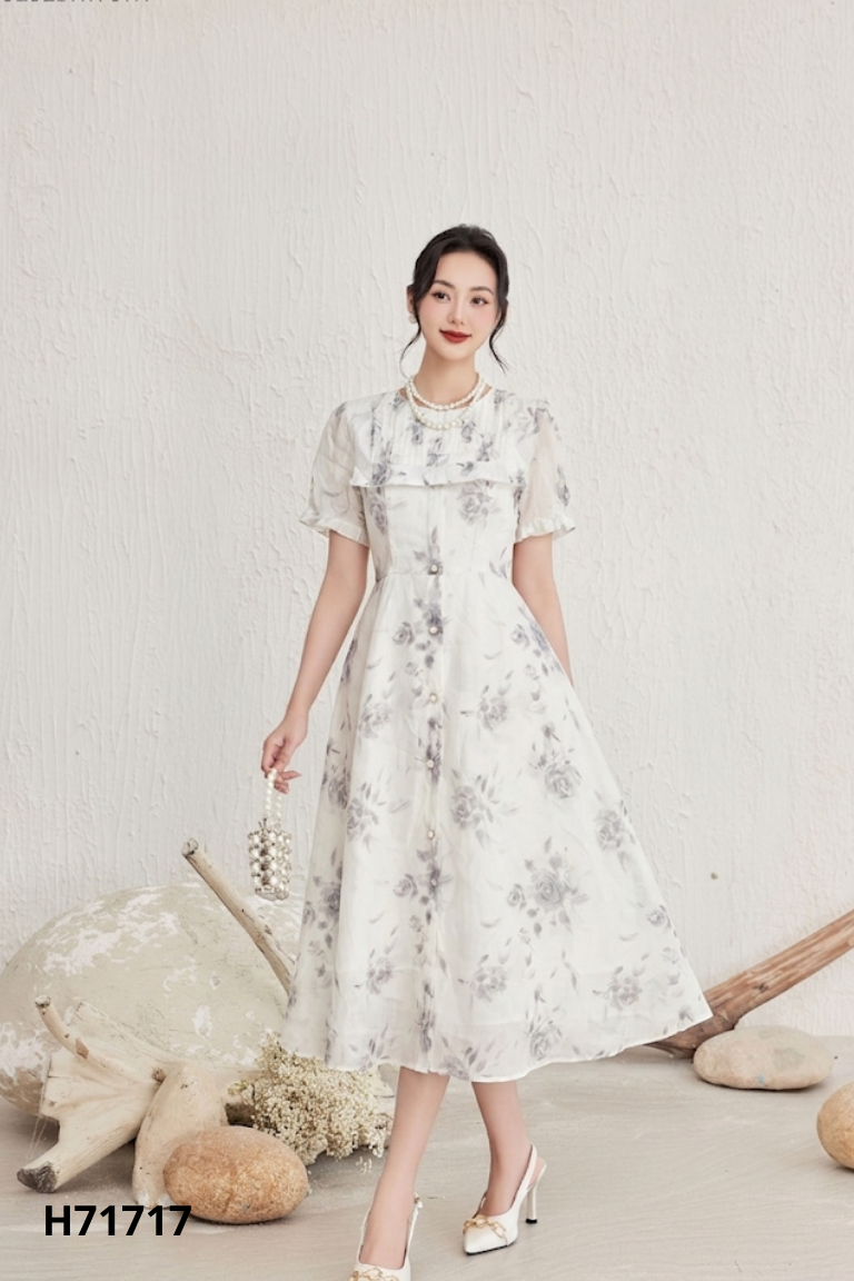 Váy LIIN Clothings be họa tiết hoa xám