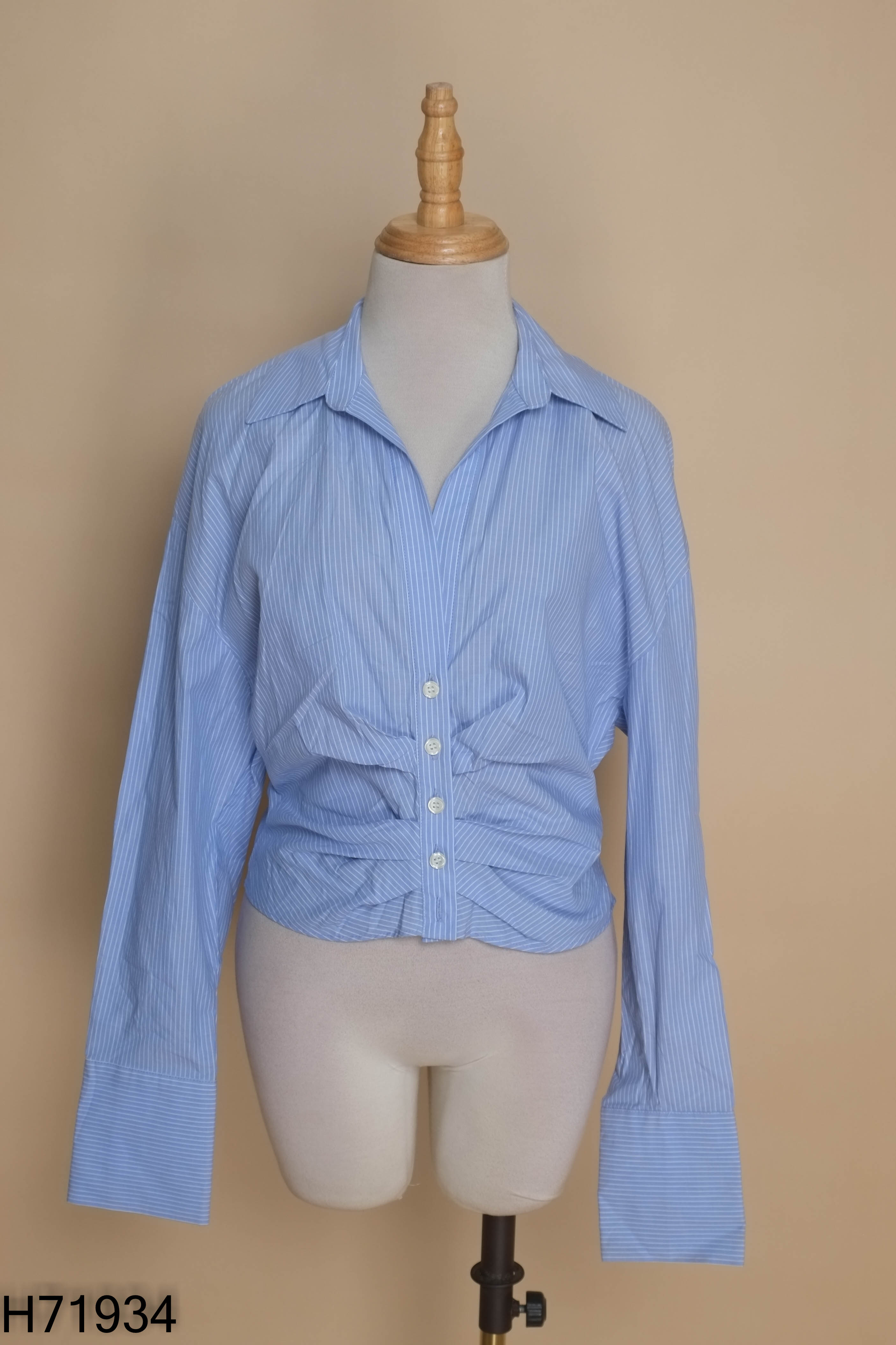 NEWTAG Áo sơ mi ZARA xanh sọc trắng