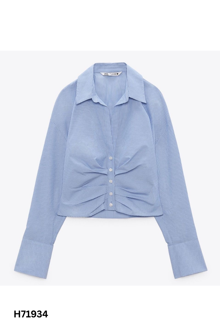 NEWTAG Áo sơ mi ZARA xanh sọc trắng