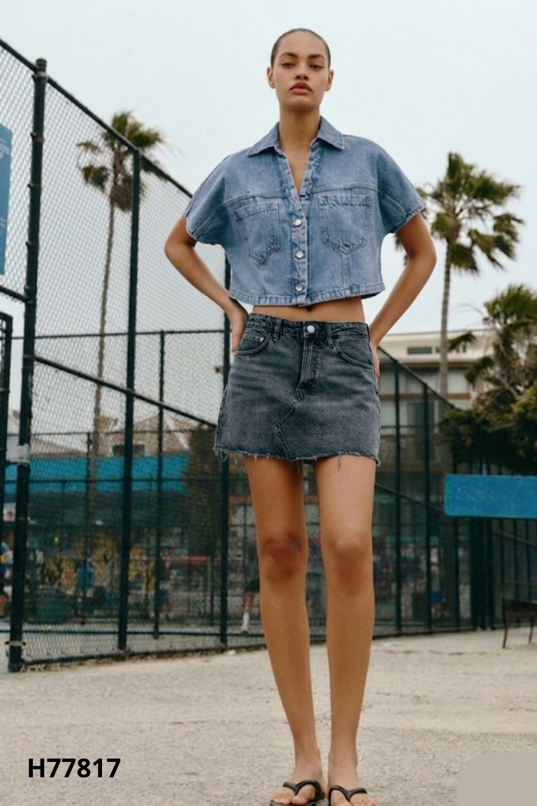 Chân váy ZARA jeans xám trơn