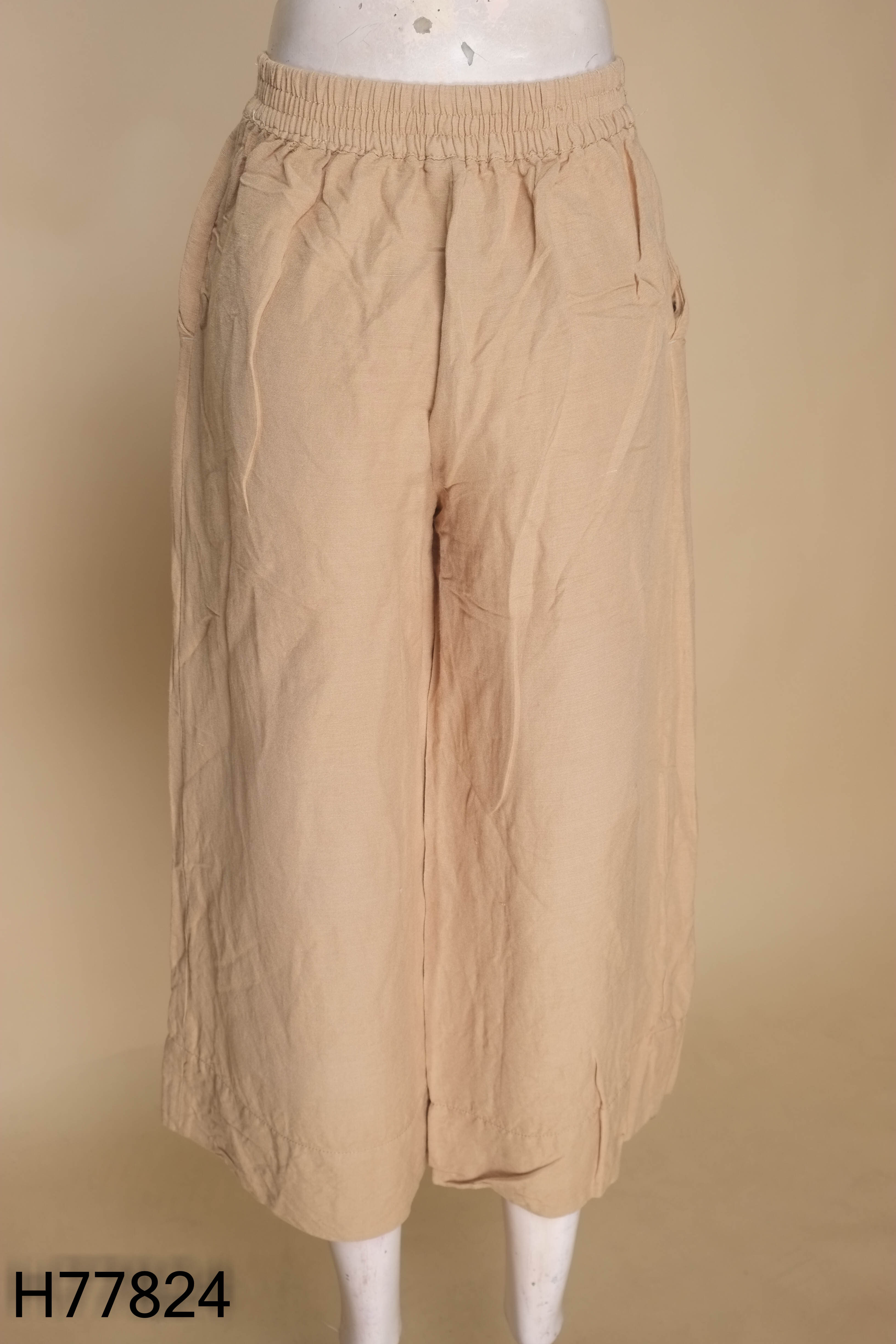 Quần linen nâu be ống rộng