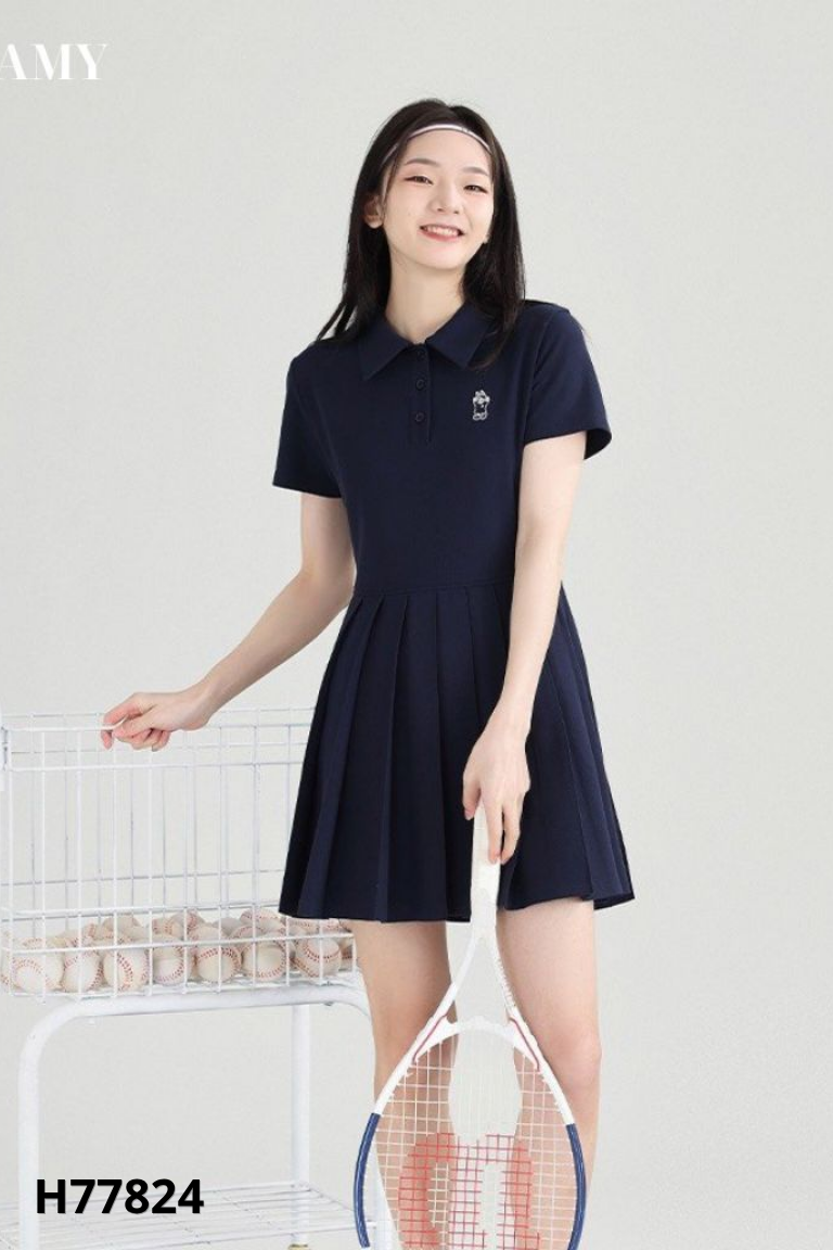 Váy polo DESSUU xanh than xếp ly