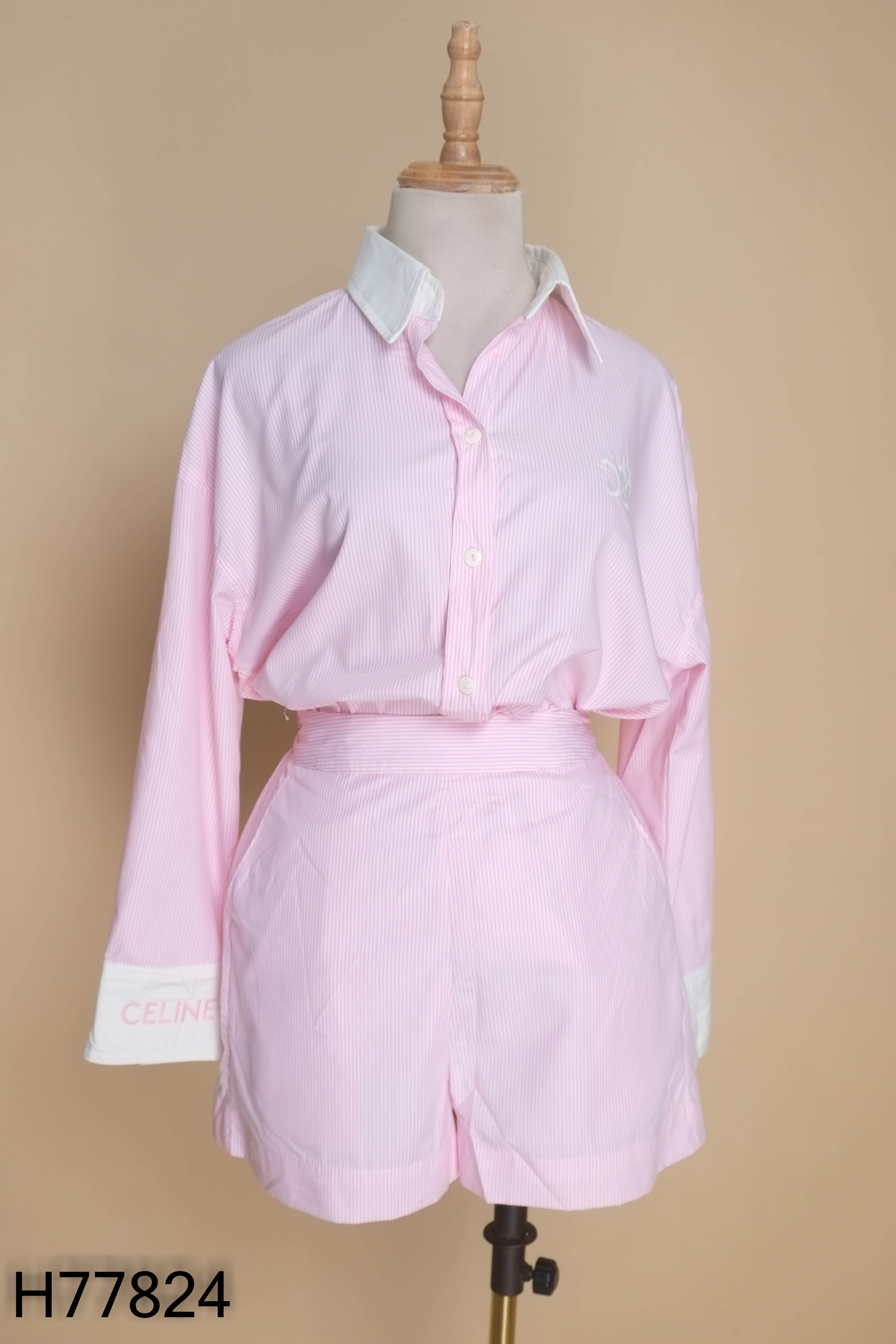 Set Áo sơ mi K CLOSET hồng sọc + quần shorts