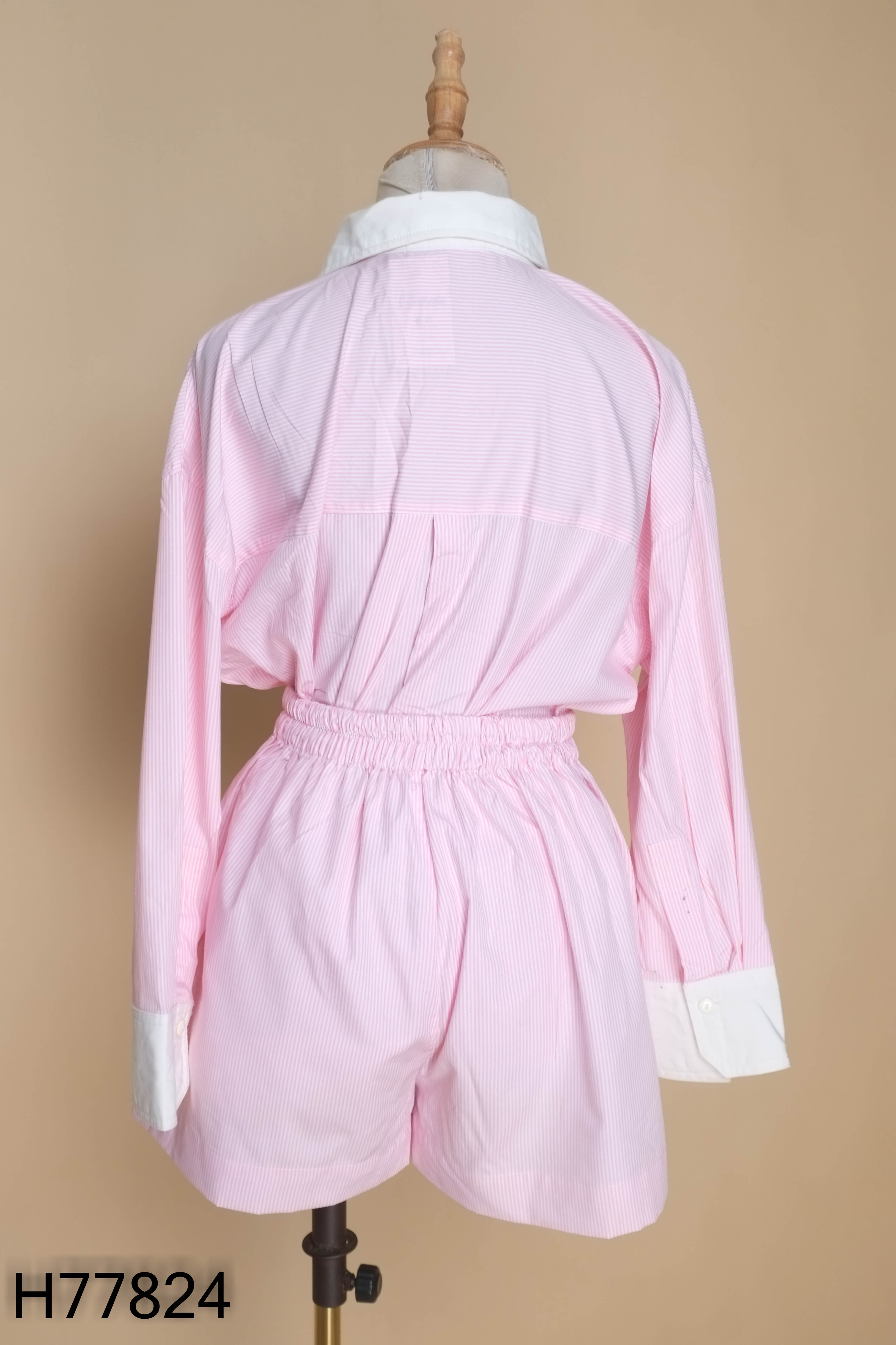 Set Áo sơ mi K CLOSET hồng sọc + quần shorts