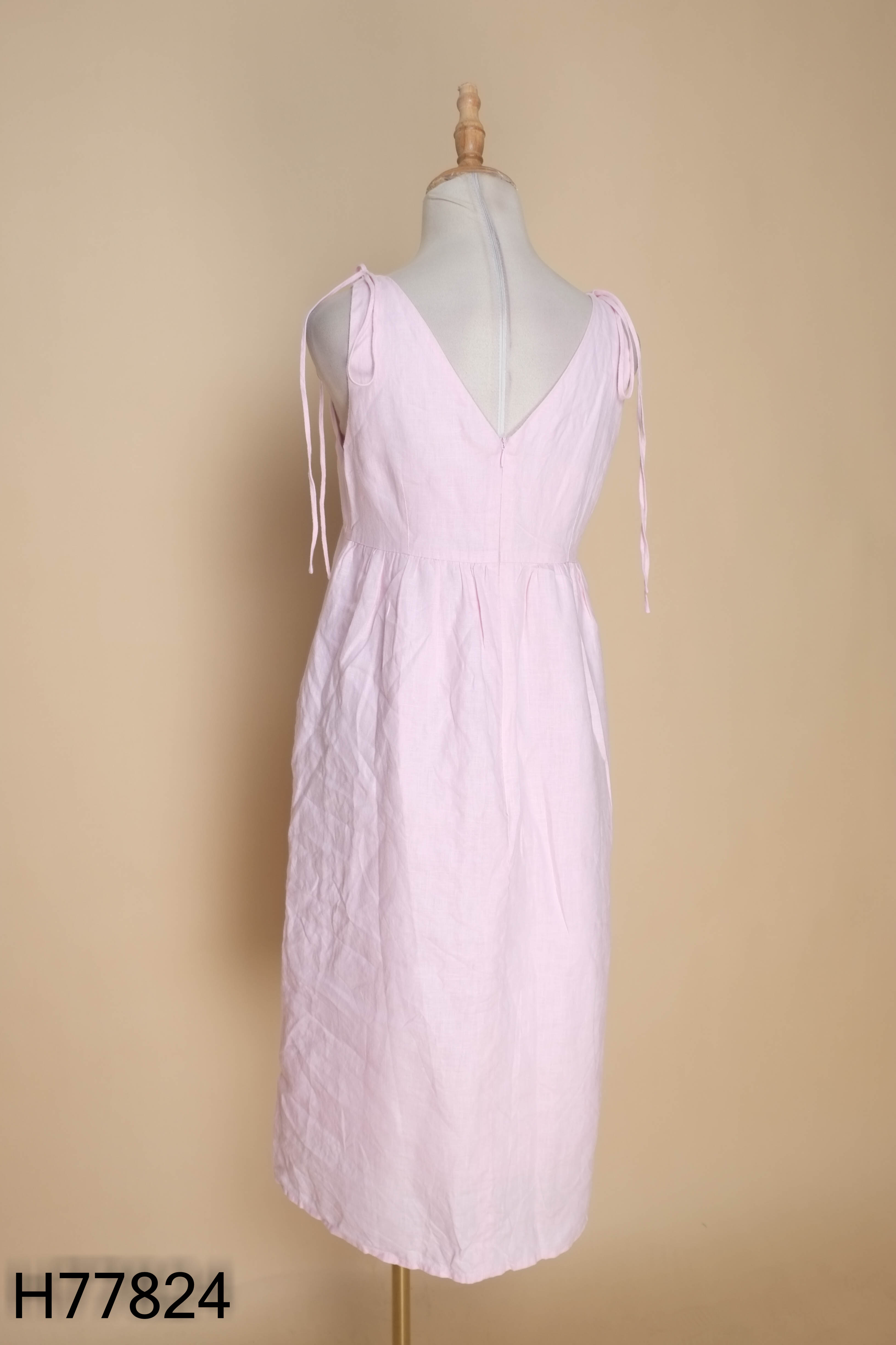 Váy linen SUNNY hồng cổ V
