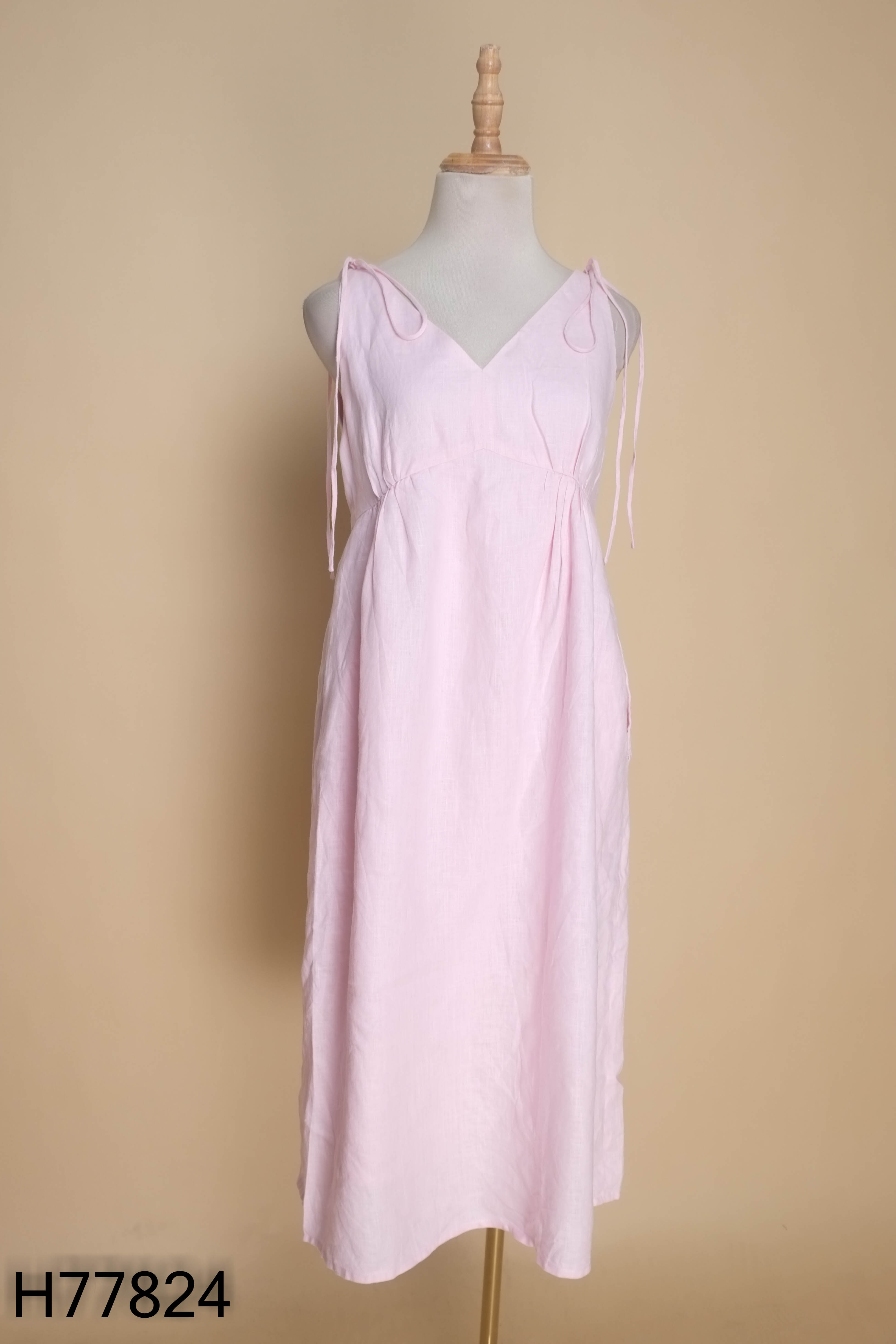 Váy linen SUNNY hồng cổ V