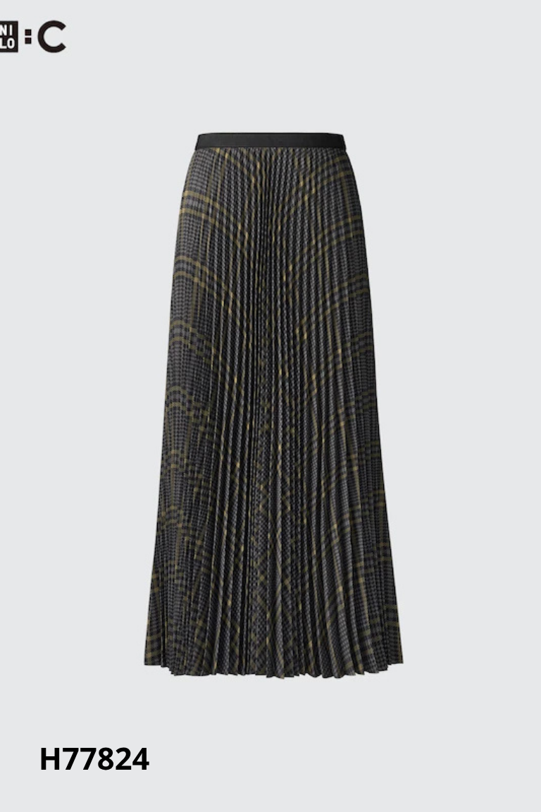 Chân váy UNIQLO xanh kẻ xếp ly