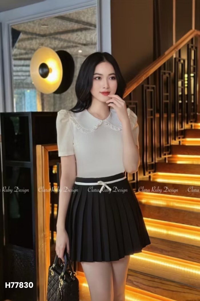 Chân váy CLARA đen nơ trắng
