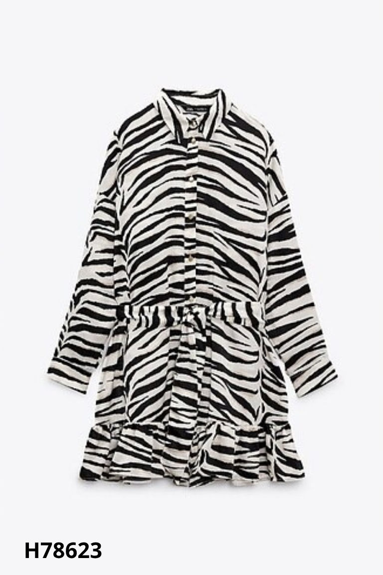 Váy lụa ZARA be vằn đen kèm đai