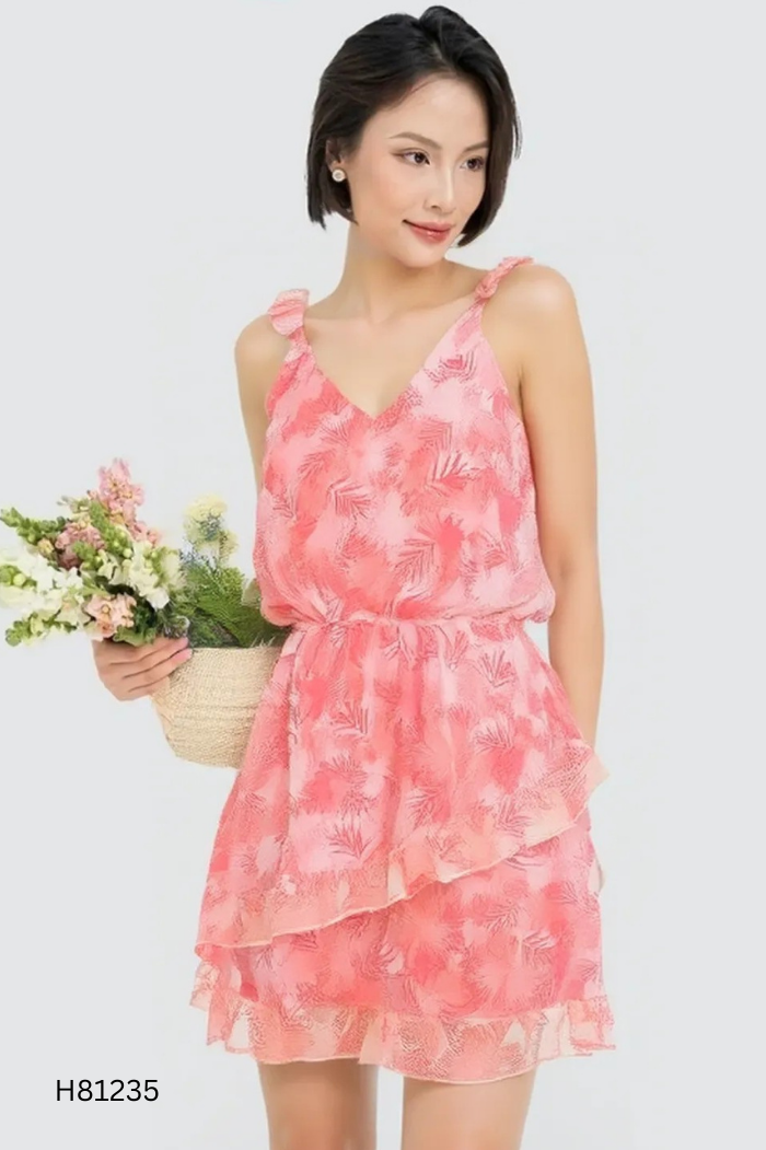 NEWTAG Váy voan đỏ nền trắng