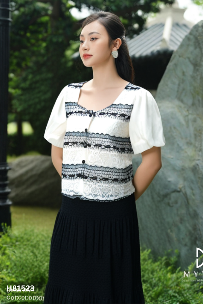 SET Áo ren be phối đen + chân váy đen