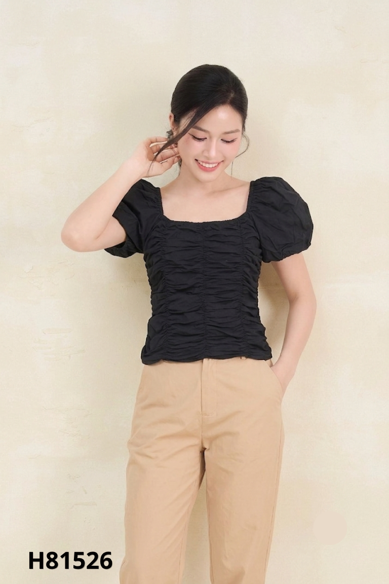 Set Áo đen chun + quần be