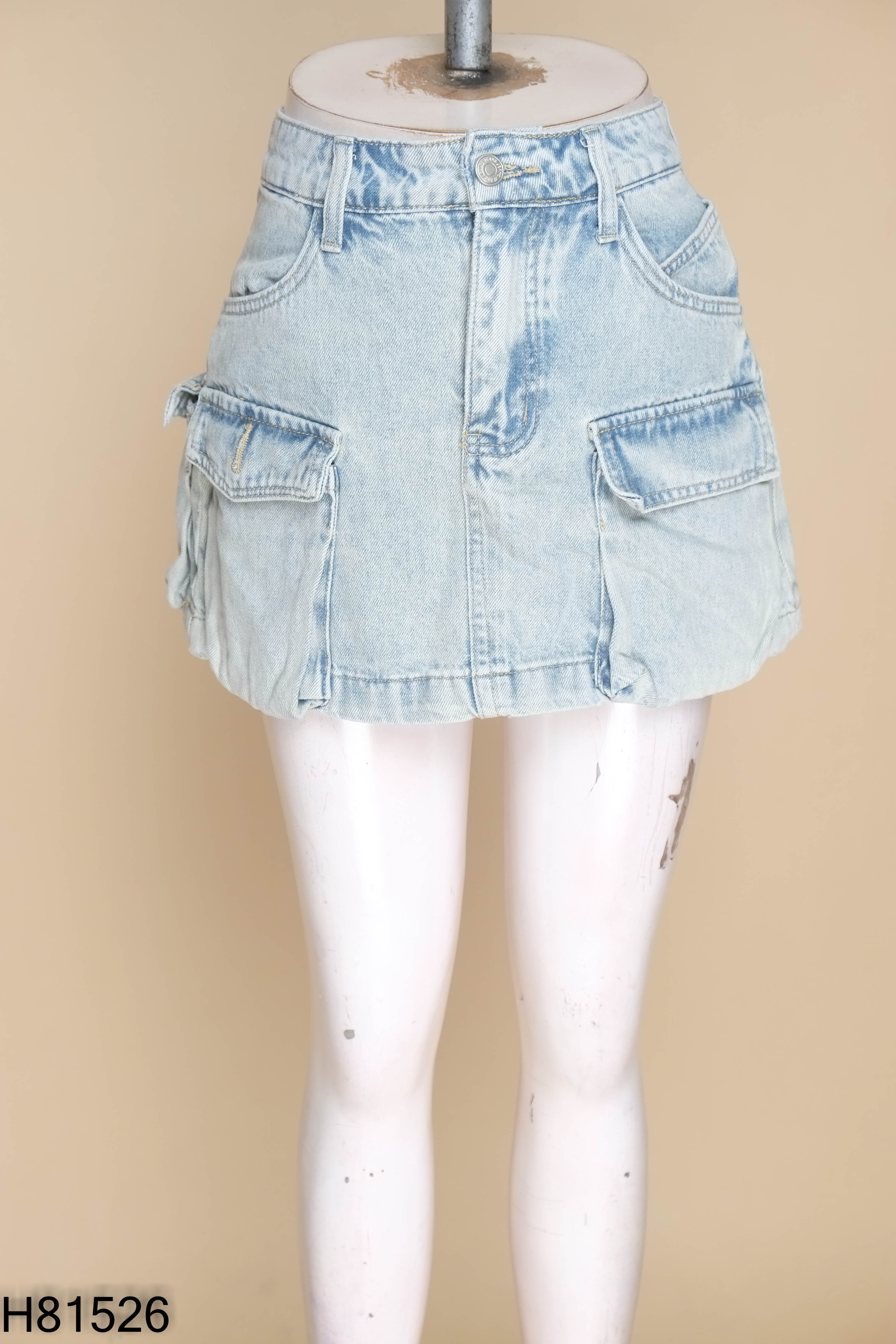 Chân váy jeans xanh túi hộp