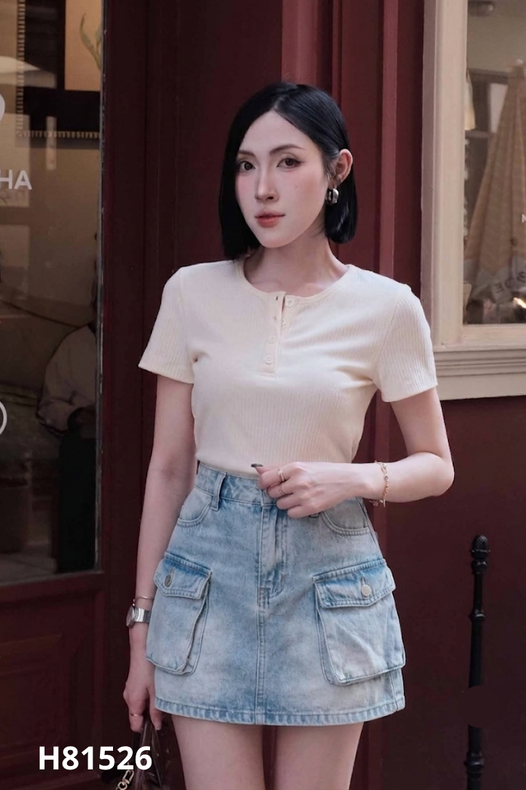 Chân váy jeans xanh túi hộp