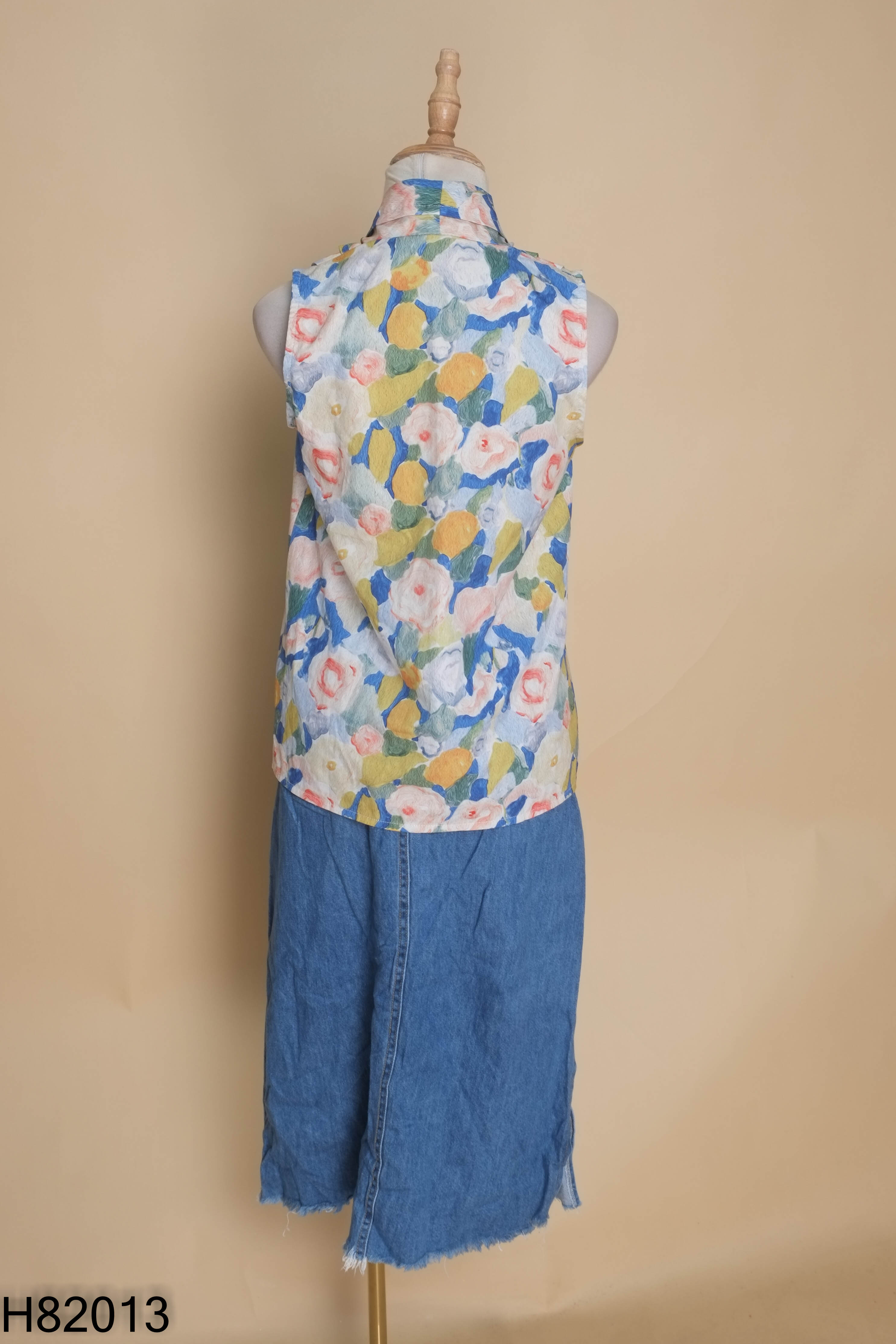 Set xanh áo hoa+váy jeans