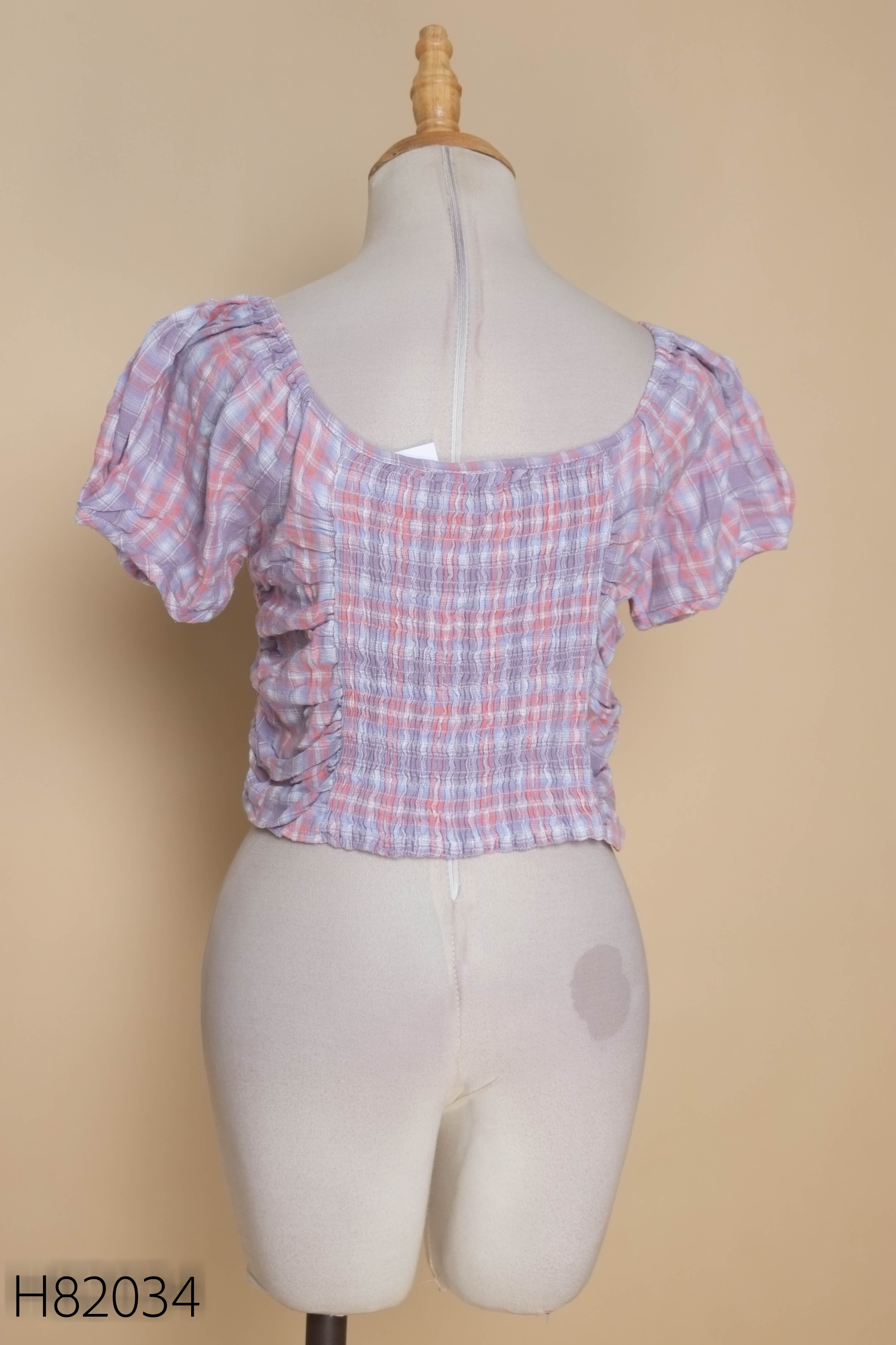 Áo tím croptop tay bồng rúm ngực